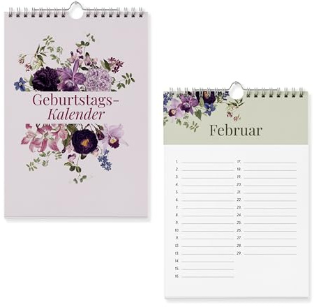 heaven+paper Geburtstagskalender immerwährend DIN A5 – Aquarell Kalender Geburtstage mit 250g Papier – in Deutschland hergestellt – Geschenk für Frauen (Orchidee)