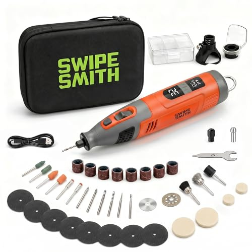 Multifunktionswerkzeug Akku, 28 Einstellbare Geschwindigkeiten mit LCD Display, variable Drehzahl 8000–32000 U/min, Rotationswerkzeug mit 40 Zubehörteilen，orange