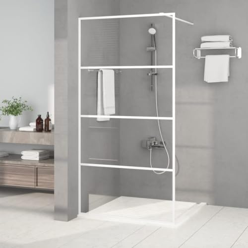 Ordellia Parete Doccia a Calpestabile Box Doccia Bianco in Vetro Trasparente ESG 5mm 100x195cm Profilo Alluminio Regolabile Resistente agli spruzzi per Walk-in, Nicchia e Bagno