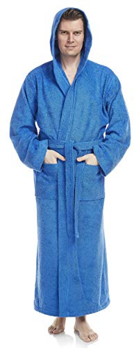 Arus Peignoir de Bain homme, à capuche, extra-Long, en éponge, doux et léger,100% Coton, bleu roi, taille homme: XXL Long, taille unisexe: XXL-3XL Long
