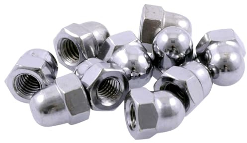 Hutmutter M6 Chrom, 10 Stück, verchromte M6 Hutmutter, Mutter 10er Set | Enthält 10 Hutmuttern in Chrom-Ausführung, Größe M6; geeignet zur eindeutigen Zuordnung als verchromte Hutmutter.