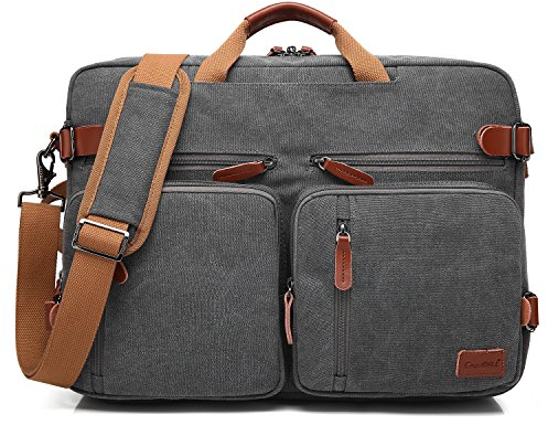 CoolBELL umwandelbar Aktentasche Messenger Bag Rucksack 15.6 Inch Laptop Tasche Umhängetasche Multifunktion Reiserucksack für Herren/Damen,Canvas Grau