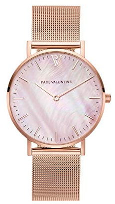 PAUL VALENTINE - Hochwertige Damenuhr in verschiedenen Größen und Farben - Armbanduhr mit stilvollem Metallic-Ziffernblatt, kratzfestes Glas, schmales Mesh-Armband