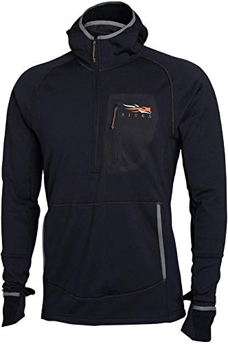 SITKA Fanatic Hoodie – Silent, Odor-Control Mid-Layer Fleece Hunting Hoodie with Built-In Hand Muff, Face Mask & Flip Mitts for Whitetail Season, Black, XXX-Large