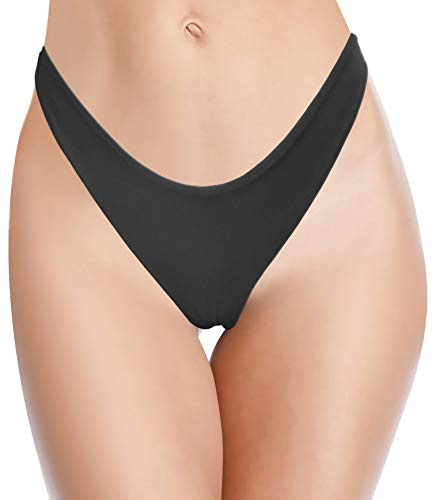 SHEKINI Damen Sexy U-Schnitt Brasilianer Bikinihose High Cut Tanga Bikini Badeanzug Unterteil Schwarz Thong für Frauen (Schwarz B,M)