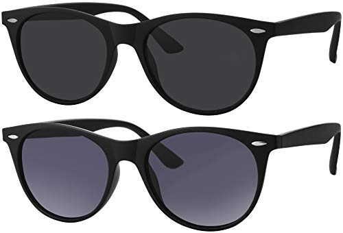 La Optica B.L.M. Sonnenbrille Herren Damen UV400 Rund Oval Retro - 2er Set Matt Schwarz, Gläser: 1 x Grau, 1 x Grau Verlauf