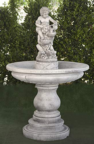 AnaParra Fontaine centrale classique en béton Badajoz 110 x 175 cm - Fontaine de jardin décorative romaine style jardin anglais. Pompe à eau incluse. Fabriquée en Espagne.