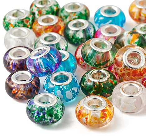 UR URLIFEHALL 100 Pcs Random Mixed Colour European Large Hole Beads Resin Murano Beads for DIY Necklace Bracelet Jewellery Making Crafts