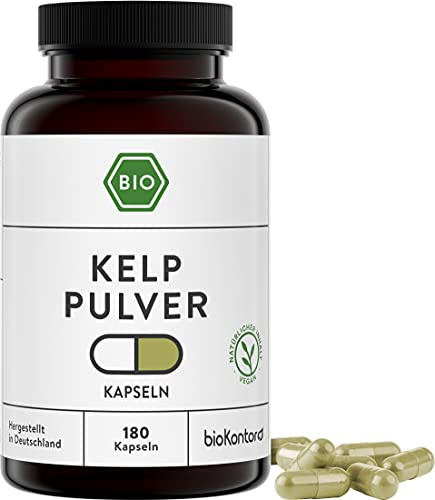 Kelp Kapseln BIO | 180 Stück vegane Kelppulver Kapseln | 600 mg je 2-Tagedosis | ohne Zusätze | in Deutschland hergestellt | bioKontor