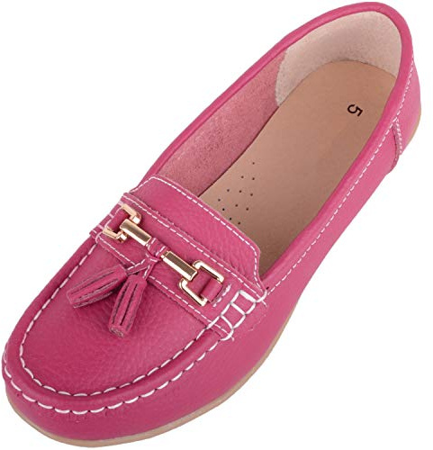 ABSOLUTE FOOTWEAR Womens Slip On Casual Leather Loafer Deck Boat Shoes Sandals