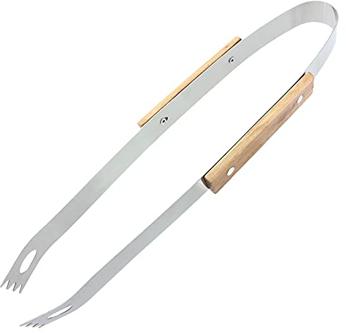 MIJOMA Grilltång kökstång av rostfritt stål med trähandtag och tandad spets för ett fast grepp, 33 cm
