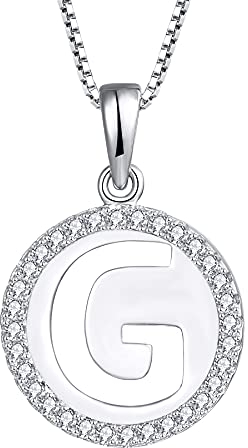 Starchenie Buchstabe Halskette Kreis Glücksbriefe Anhänger 925 Sterling Silber Buchstabe G Halskette Zirkon Anhänger für Damen