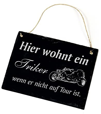 Schiefertafel graviert mit Spruch - Hier wohnt ein TRIKER wenn er nicht auf Tour ist - Schiefer Schild Türschild 22x16cm | Dekolando Home Accessoires