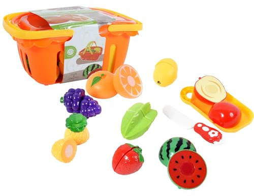 FLYPOP'S - Obst-Korb zum Ausschneiden - Rollenspiel - 018941 - Mehrfarbig - Kunststoff - Küche - Lebensmittel - Kinderspielzeug - Puppenküche - 26 cm x 19 cm - Ab 3 Jahren.