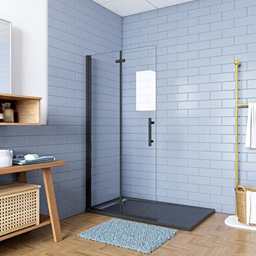 Walk in 2 hojas plegables baño con perfil negro mate,estilo industrial, 5 mm cristal templado, Easyclean,76x190cm