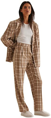 NA-KD Pantalones de Traje de Ajuste Holgado para Mujer, Beige Cuadros, 32