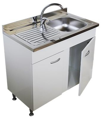 Mobile sottolavello bianco, 2 sportelli completo di lavello inox cm90, vasca a dx