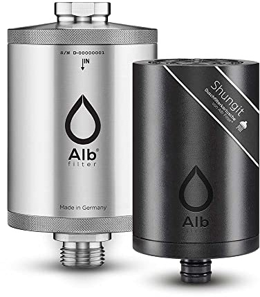 Alb Filter SHUNGIT Duschfilter Edelstahl Natur | Duschfilter aus 100 % SHUNGIT-Gestein, vitalisiert & strukturiert das Wasser, reduziert Mikroben, Made in Germany