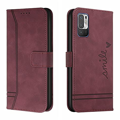Trugox Handyhülle für Xiaomi Redmi Note 10 5G Hülle Klappbar Klapphülle mit Kartenfach Handytasche Handy Schutzhülle Tasche Leder Wallet Flip Case Slim Book Cover - Bordeauxrot