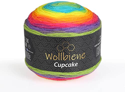 Wollbiene Cupcake Wolle zum Stricken 150g Strickwolle 150 Gramm Häkeln Babywolle Wolle Farbverlaufswolle (regenbogen 3040)
