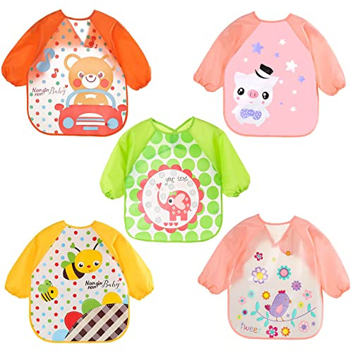 SLOSH 5 Bavoir Etanche à Manchs Longue Tablier d'Alimentation de Jeu Peinture Bavoir Bebe Imperméable Unisexe 6 mois à 3 ans