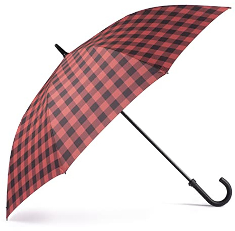 VOGUE-Paraguas largo estampado Chess, tamaño Golf XXL extra grande. Tejido Pongee. Apertura automática. Paraguas Anti-Viento (Wind Proof). Medida abierto: 133 cm. Peso: 680 gr. (Rojo Chess)