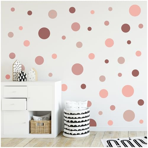 yabaduu Kreise Set 120 Stück Punkte Wandtattoo Kinderzimmer Schlafzimmer Babyzimmer Aufkleber Folie Deko Selbstklebend für Junge Mädchen Pastell Y068 (Y068-5 Rosa Pink)