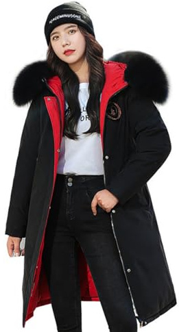 ANUFER Mujer Reversible Chaqueta Acolchada Cálida Invierno Capucha de Piel Sintética Abrigos