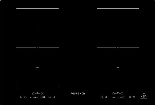 Respekta Rahmenloses Induktionskochfeld autark / Einbaukochfeld induktiv mit 4 Platten / 9 Leistungsstufen / Touch Control / Timer / Kindersicherung / 77 cm / in schwarz / KM 8800IF-28
