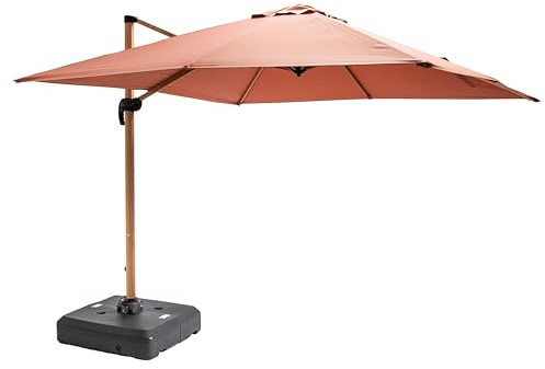 Oviala Parasol déporté 3x3m et Dalle à Lester sur Roues Effet Bois Argile