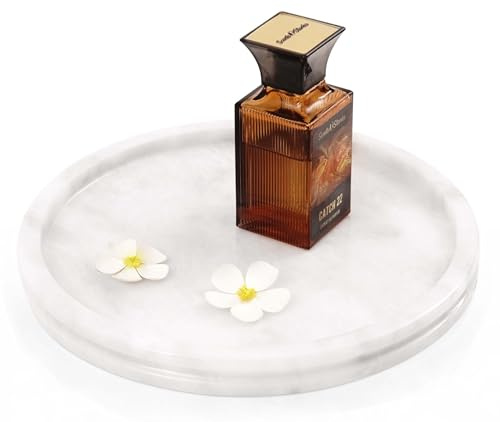 Radicaln Vassoio rotondo in marmo per lavabo e bagno, vassoio da portata da 25,4 cm | Vassoio decorativo fatto a mano in pietra bianca per profumi, gioielli e candele, piatto da portata per feste