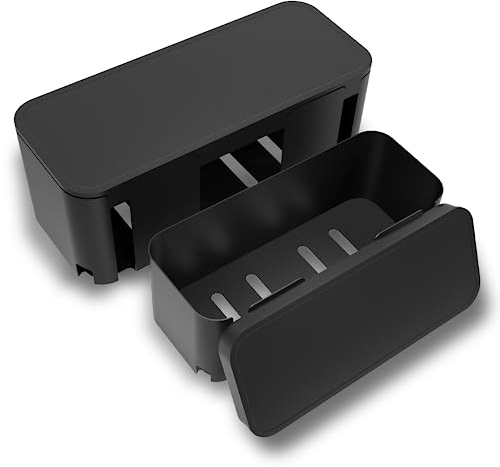 Power Strip Hider Box - Wire Storage Box for Extension Cord, Power Strips, and Surge Protector Wire Management. Cable Management Floor Outlet Hider Box (Large and Medium Sizes, Black)
