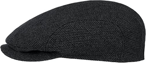 Stetson Herringbone Silk Driver Flatcap Schirmmütze Elegante Schiebermütze Fischgrätmuster UV-Schutz 60 Made in EU Unisex Frühjahr bis Winter anthrazit 56 cm