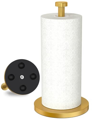 VEHHE Porte-serviettes en papier doré avec base lestée et ventouses pour cuisine et salle de bain