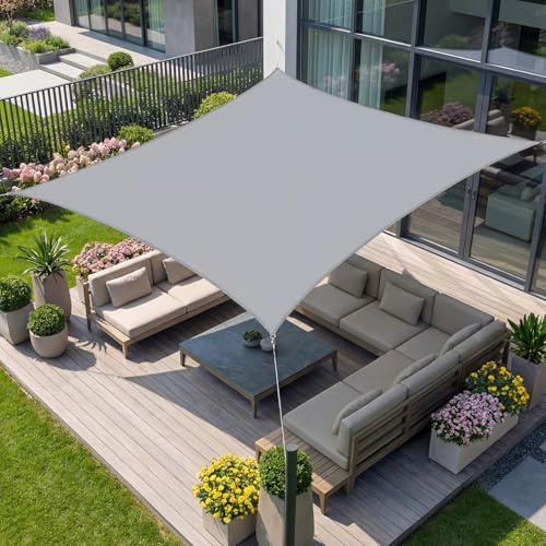 wiipara 4x6m Sonnensegel Rechteckig, Wasserdicht Sonnenschutz Segeltuch Sunsegel, 95% UV Schutz, Regenschutz, Premium Polyester Sonnensegel für Balkon Terrasse Garten (Hellgrau)