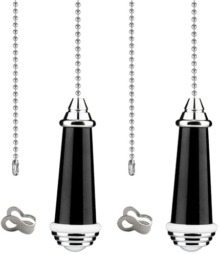 TXErfolg 2Pcs Light Pull Chain Extension Black with 85cm Ball Chain | Bathroom Light Pull Cord Handle Chrome Light Switch Pull Chain for Shower/Ceiling/Toilet Light Fan Switch Blinds