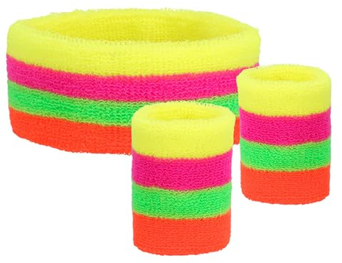 Boland 01889 - Schweißbänder in Neonfarben 3-teilig, Stirnband und Armbänder, Kostümzubehör für Karneval und Mottoparty, 90er Jahre Kostüm