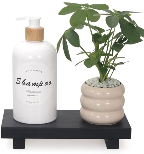 Black Bathroom Vanity Organizer Tray for Countertop Small Wooden Pedestal Stand Farmhouse Kitchen Sink Tray Decorative Hand Soap Dish Dispenser Holder Wood Risers Modern Bathroom Decor Accessories | Kitchen Soap Dish Dispenser Holder Sponge Decorative Tray Pedestal Stand Farmhouse Bathroom Vanity Organizer Accessories
