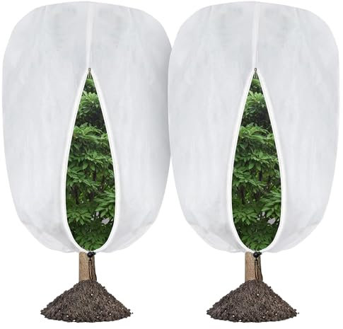 2 Packs Winter Plant Covers - 2X2M Large Plant Freeze Protection Cover Bags - Garden Frost Blankets with Zipper Drawstring Protecting Fruit Tree Potted Plants from Freezing Animals Eating