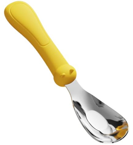 Kuehssn Cucchiaio per neonato, cucchiaio in metallo | Cucchiaio per bambini con manico in silicone – per lo svezzamento LED per bambini, utensili alimentari in acciaio inox, per
