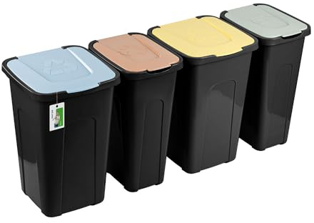 PAFEN Großer Mülleimer SET für Recycling - 4er Abfallbehälter Hohe Recyclingbehälter - 2x 30l und 2x 50l - Abfalltonne Mistkübel Mülltonne | Schawrz