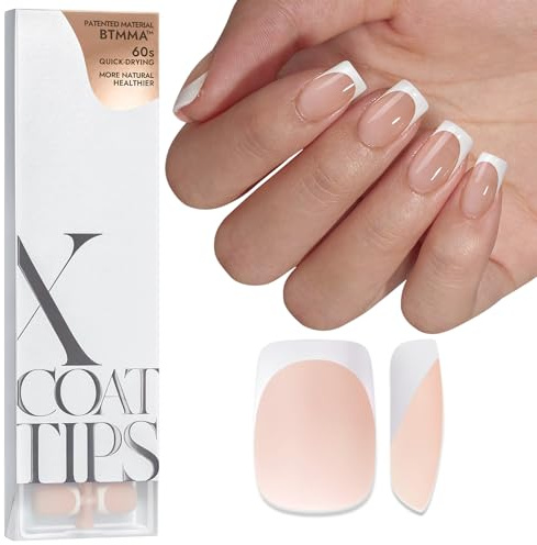 BTArtbox XCOATTIPS White French Tip Press On Nails, S Square, Nude | Lamp-Curable, 4-Week Wear, Natural Nail Look, Salon Quality Value at Home, Easy-to-Apply for Beginners, 160ct Nail Tips Only