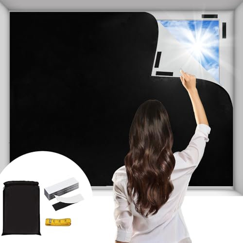 100% Blackout Blind, 2𝟎𝟎𝐗𝟏50𝐜𝐦 Portable Blackout Blinds Stick on Blinds for Windows, Temporary Blackout Curtains Suitable for Cutting any Size Shape - for Bedroom, Indoor and Outdoor