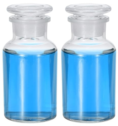 PATIKIL Reagens medieflaska, 2 st 250 ml glas bred munreagens medialagringsflaska med glasmarkpropp för laboratorievattenreagensvätskor, kemi, vetenskap, vas, parfym, klar