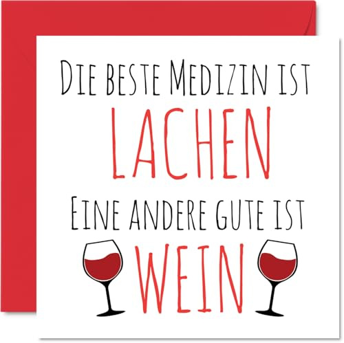 Stuff4 Gute Besserung Karte - Beste Medizin ist Lachen eine Andere Gute ist Wein - Genesungskarte Kollege Freunde Familie Freundinnen, 145mm Viel Glück Karte Genesungs Geschenk Grußkarten