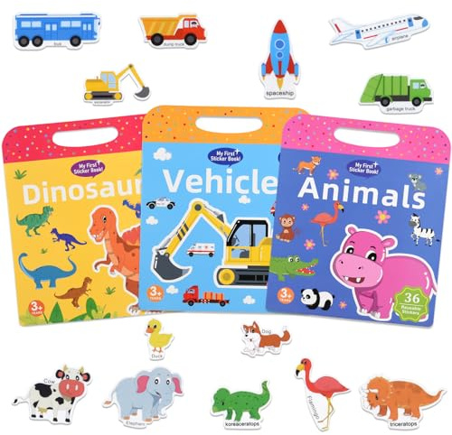 ASTARON 3-pack återanvändbara tjocka 3D-klistermärken, bok för barn, 3–6 år, gelé-klistermärke, spel, pedagogisk sensorisk inlärningsleksak, reseleksaker, aktivitetsbok