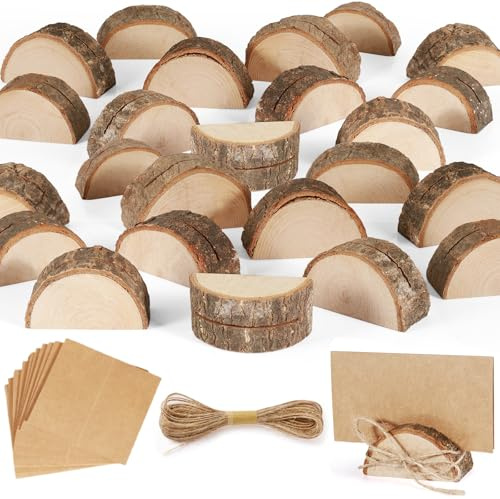 Wooden Place Card Holders 24Set, Wooden Card Holder with 24 Place Cards, Photo Holders for Tables, Table Number Holder Place Card Holders for Restaurants Weddings Banquets