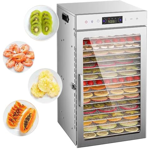 Quixnova Machine de séchage d'aliments 800 W, déshydrateur d'aliments 12/18 Couches, réglage de la température 30~90 ℃ et minuterie 24 Heures pour Poisson, Fruits, légumes, Viande,12-Layer