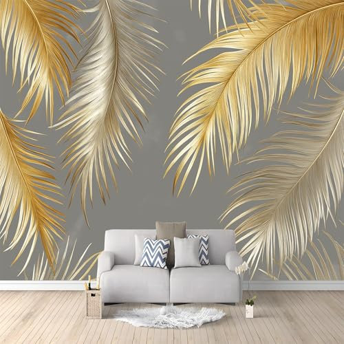 Feuilles De Palmier Dorées Papier Peint Panoramique 200x140 cm Or Gris Peinture Murale Papier Peint 3D Fresque Salon Chambre