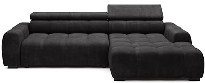 DomiMeble DomoHome Ecksofa OMBO – Modernes stilvolles Eckcouch, Verstellbarer Sitz, Ohne Schlaffunktion, Hochwertiger Eden-Stoff, Rechts-Layout, Maße: 285x168x97 cm, Farbe: SCHWARZ